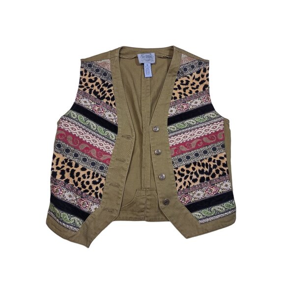 Cambridge Dry Goods Vest Green Denim Button Front Animal Paisley Print Medium - Picture 5 of 6